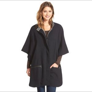 Caslon Black Cotton Zip Front Poncho Cape Jacket